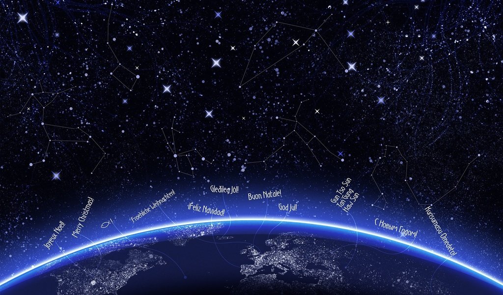 Обои свет, неон, звезды, планета, с новым годом, light, neon, stars, planet, happy new year разрешение 2560x1600 Загрузить