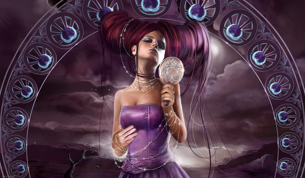 Обои фиолетовый, прическа, marta dahlig, алчность, фэнтази, purple, hairstyle, greed, fantasy разрешение 1920x1200 Загрузить