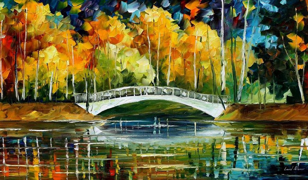 Обои мост, осень, white bride new oil, картина маслом, bridge, autumn, oil painting разрешение 2200x1200 Загрузить