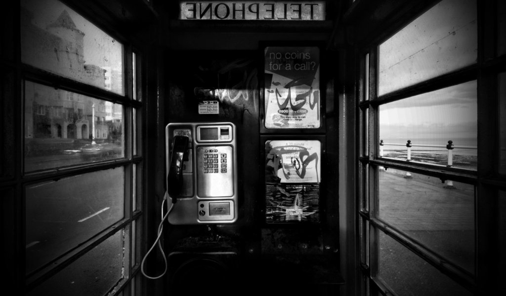 Обои черно-белая, телефон, будка, black and white, phone, booth разрешение 1920x1200 Загрузить