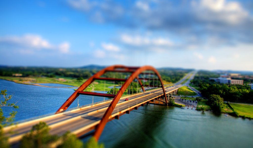 Обои дорога, мост, tilt shift, road, bridge разрешение 2193x1459 Загрузить