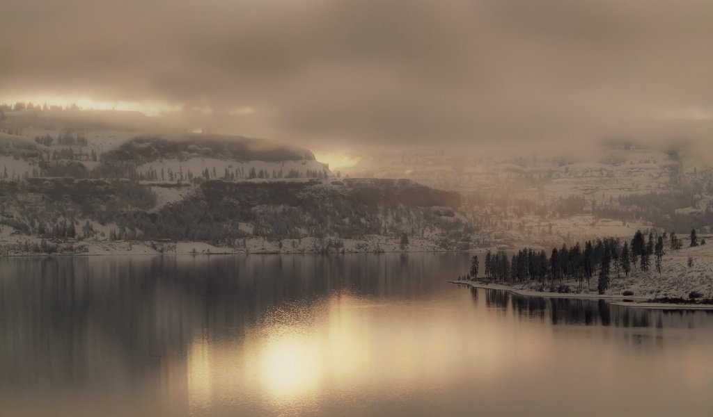 Обои озеро, туман, ландшафт, lake, fog, landscape разрешение 2560x1600 Загрузить