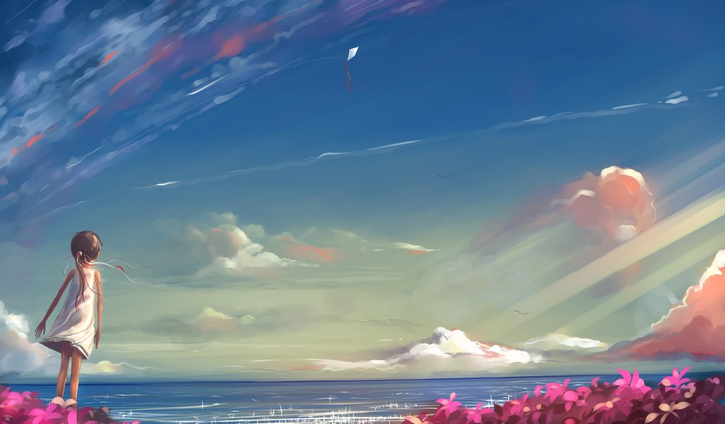 Обои небо, рисунок, море, девочка, ожидание, the sky, figure, sea, girl, waiting разрешение 2560x1600 Загрузить