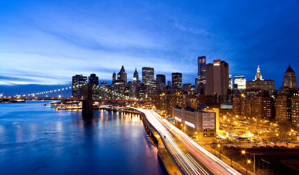 Обои огни, вечер, мост, город, нью-йорк, lights, the evening, bridge, the city, new york разрешение 2560x1600 Загрузить