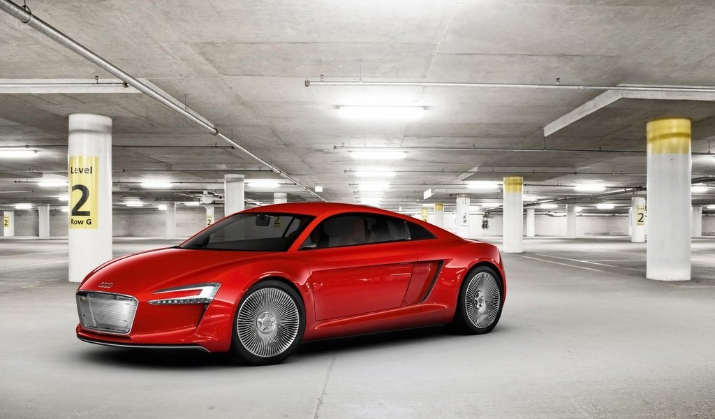 Обои красный, гараж, ауди, концепт-кар, е-tron, red, garage, audi, the concept car, e-tron разрешение 1920x1200 Загрузить