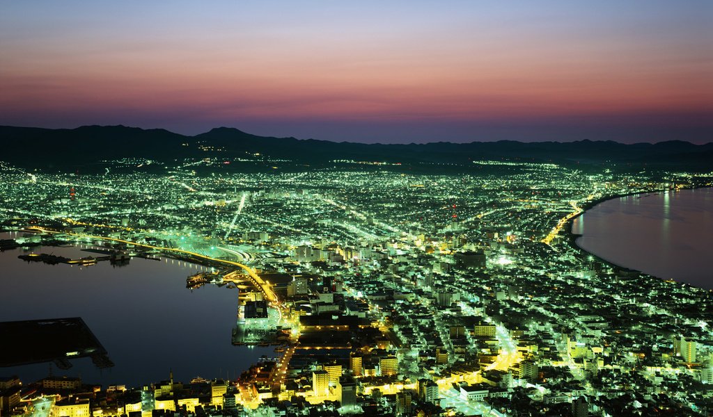 Обои ночь, япония, хоккайдо, огни города, night, japan, hokkaido разрешение 1920x1200 Загрузить