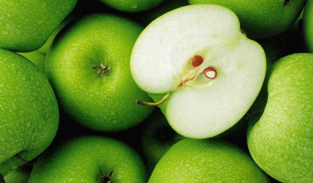 Обои капли, фрукты, яблоки, зеленые, drops, fruit, apples, green разрешение 1920x1200 Загрузить