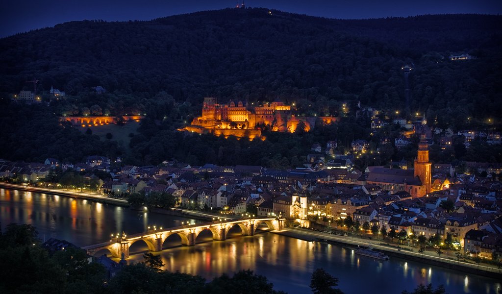 Обои ночь, огни, мост, германия, хайдельберг, night, lights, bridge, germany, heidelberg разрешение 3774x2526 Загрузить