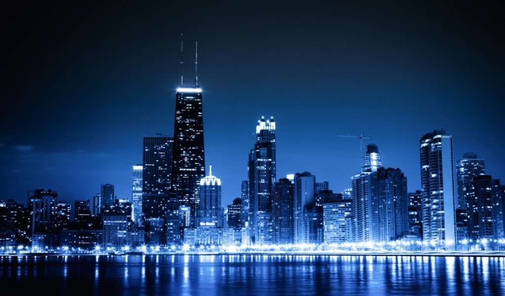 Обои ночь, чикаго, синие огни, сhicago, night, chicago, blue lights разрешение 1920x1278 Загрузить