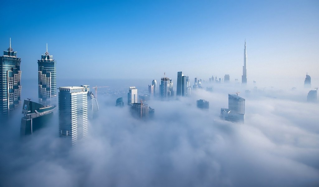 Обои город, над облаками, the city, above the clouds разрешение 1920x1080 Загрузить