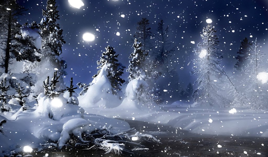 Обои ночь, снег, лес, зима, елочки, night, snow, forest, winter, christmas trees разрешение 1920x1200 Загрузить