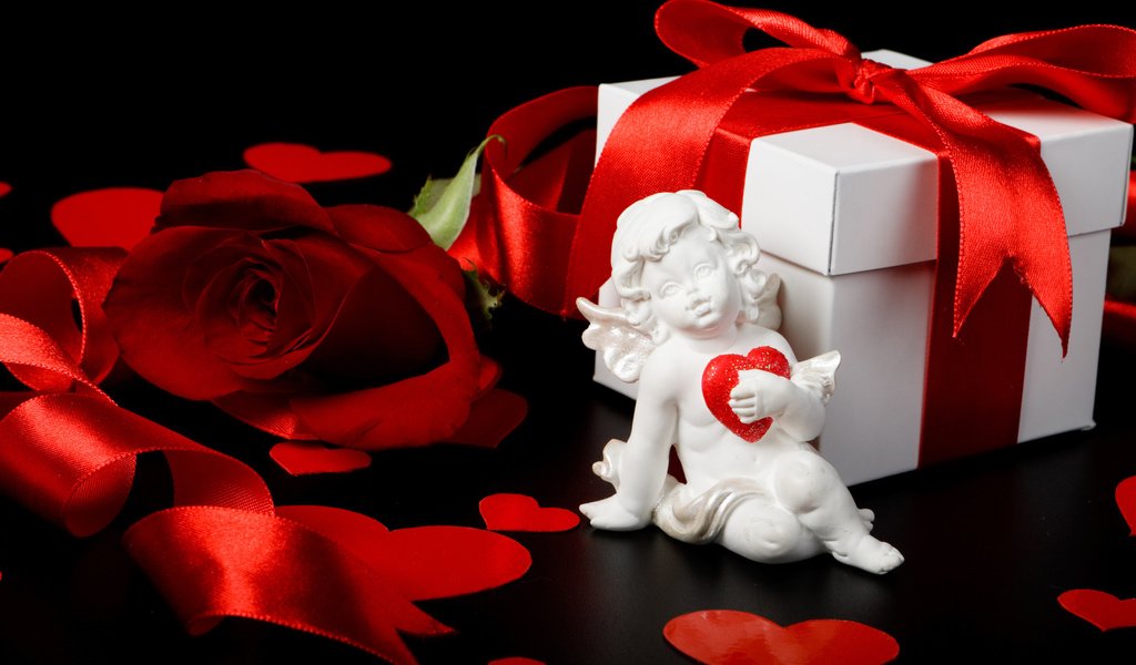 Обои роза, купидон, ангел, день всех влюбленных, лента, подарок, сердечки, коробка, день святого валентина, 14 февраля, rose, cupid, angel, tape, gift, hearts, box, valentine's day, 14 feb разрешение 2560x1600 Загрузить