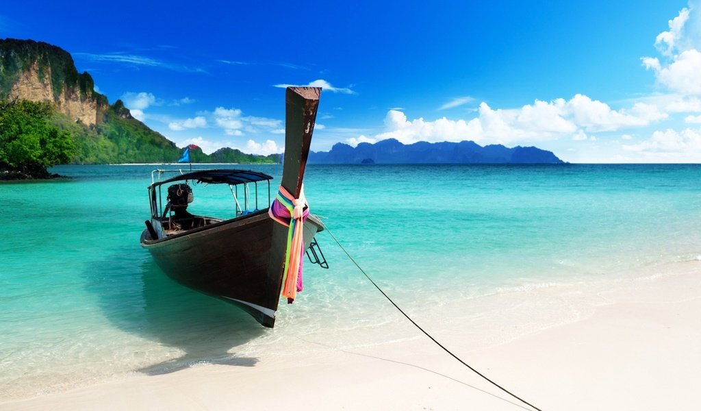 Обои песок, пляж, лодка, тропики, роскошь, sand, beach, boat, tropics, luxury разрешение 1920x1080 Загрузить