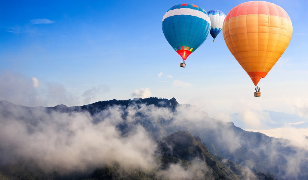 Обои горы, воздушные шары, mountains, balloons разрешение 1920x1200 Загрузить