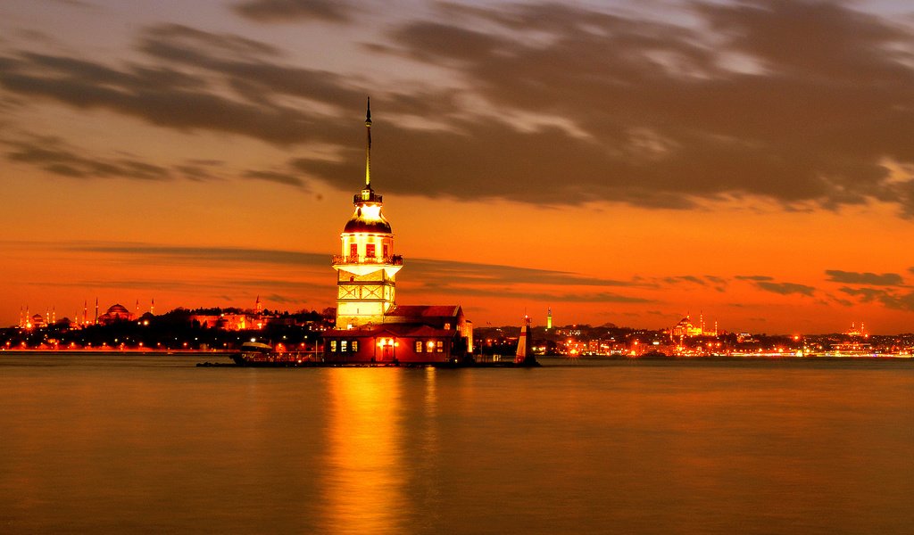 Обои закат, стамбул, девичья башня, maiden's tower, the maiden's tower, bosphorus, sunset, istanbul, maiden tower разрешение 3359x2092 Загрузить