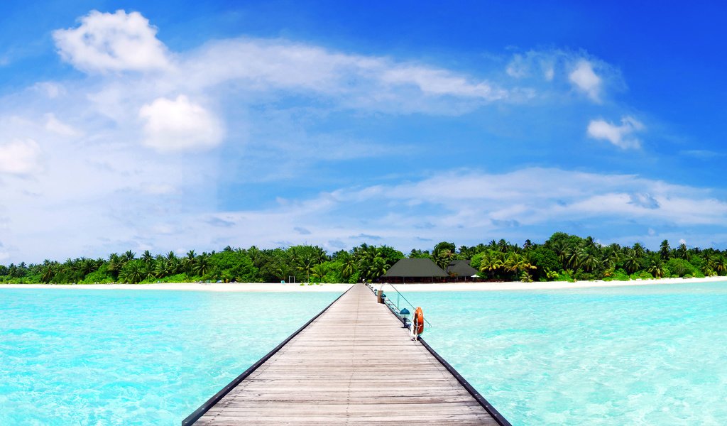 Обои остров, тропики, мальдивы, island, tropics, the maldives разрешение 4251x1412 Загрузить