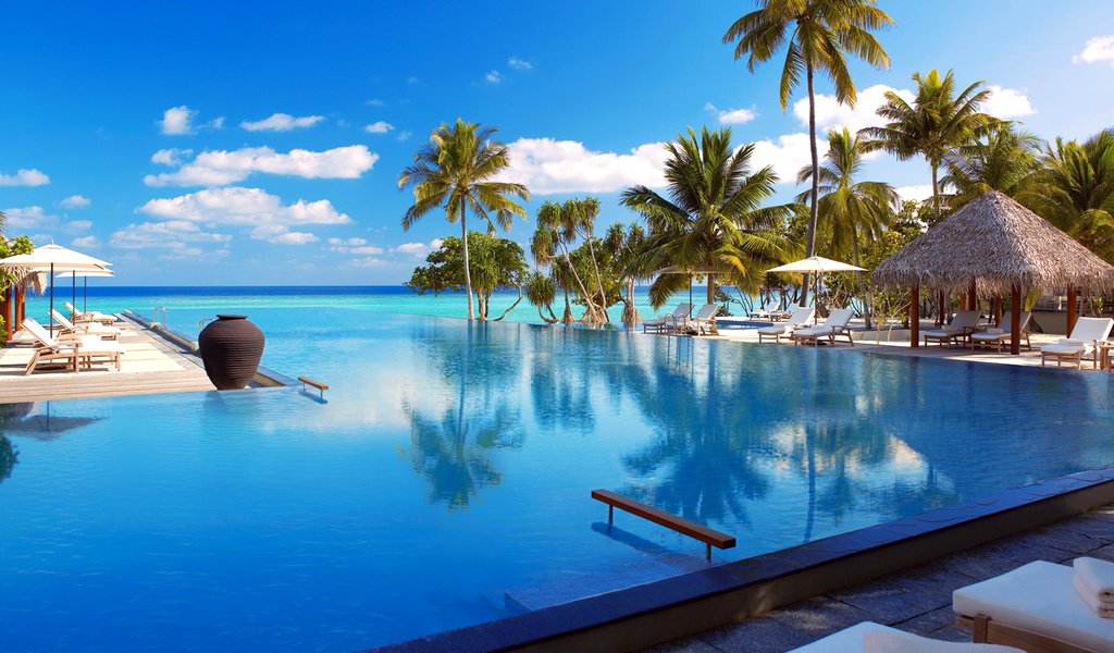 Обои пляж, бассейн, тропики, мальдивы, beach, pool, tropics, the maldives разрешение 1920x1441 Загрузить