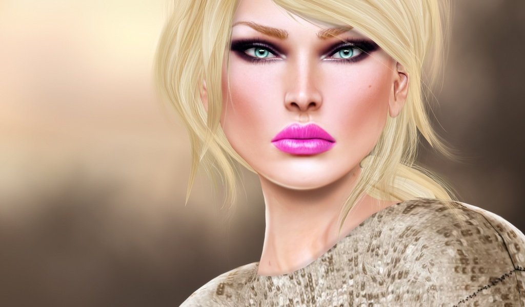 Обои девушка, блондинка, взгляд, губы, 3d графика, girl, blonde, look, lips, 3d graphics разрешение 2200x1380 Загрузить