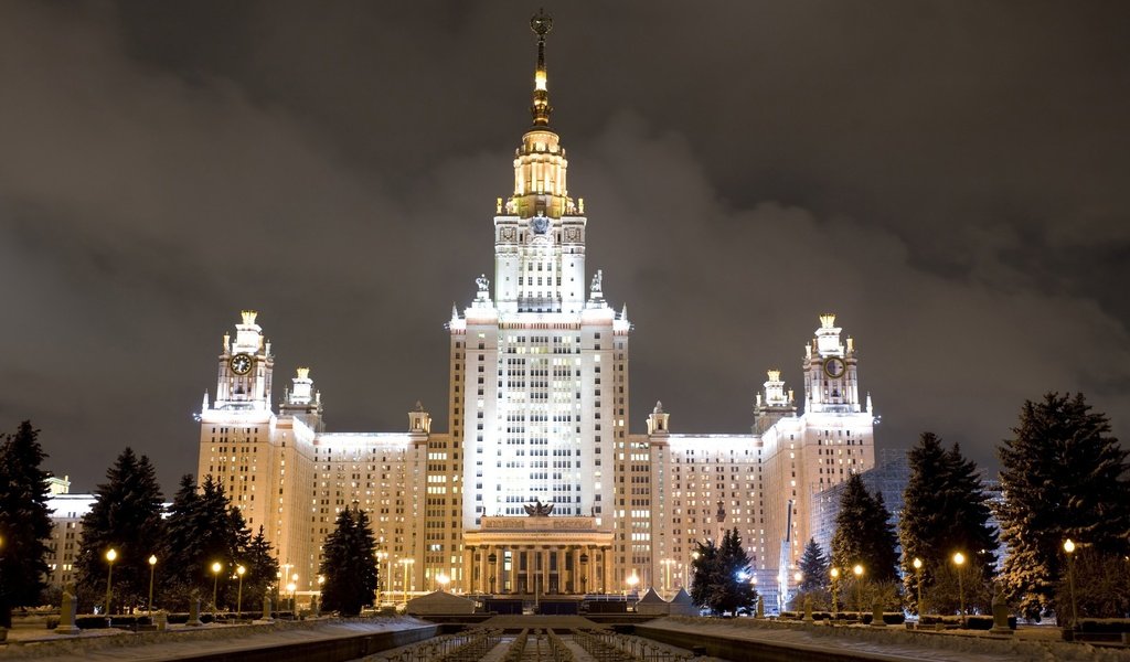 Обои зима, москва, россия, здание, университет, мгу, winter, moscow, russia, the building, university, msu разрешение 1920x1200 Загрузить