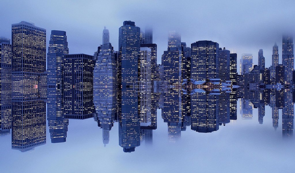 Обои отражение, туман, нью-йорк, гавань, манхеттен, reflection, fog, new york, harbour, manhattan разрешение 2048x1365 Загрузить