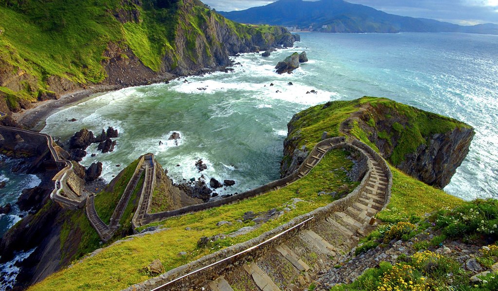 Обои испания, лестница гастелугаче, бискайя, spain, stairs gaztelugatxe, biscay разрешение 1920x1200 Загрузить