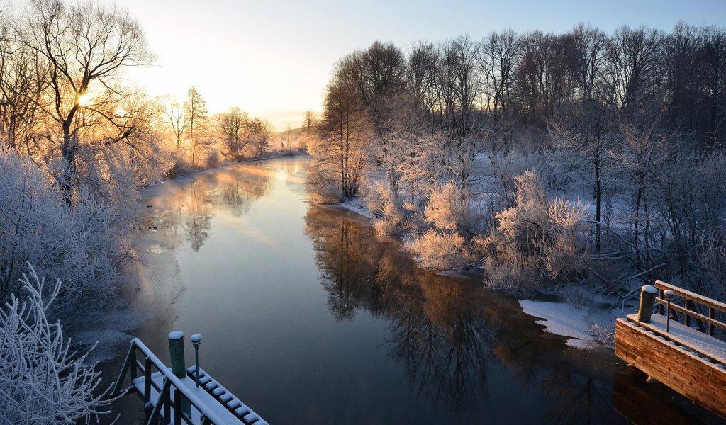 Обои река, зима, утро, швеция, river, winter, morning, sweden разрешение 1920x1200 Загрузить