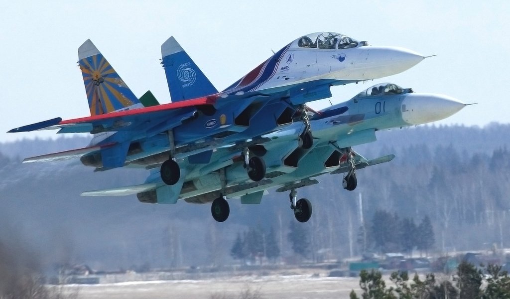 Обои россия, два, русские витязи, су 27, пилотажная группа, russia, two, russian knights, su 27, aerobatic team разрешение 1920x1080 Загрузить