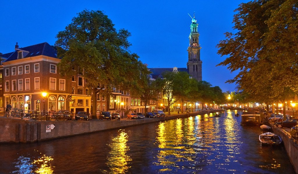 Обои огни, вечер, нидерланды, амстердам, lights, the evening, netherlands, amsterdam разрешение 3840x2345 Загрузить