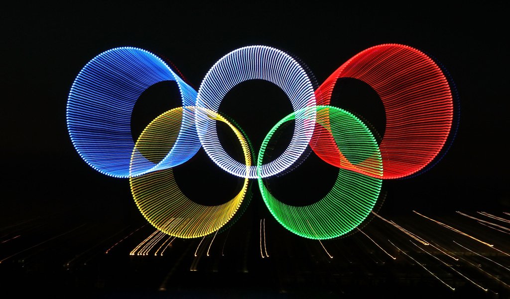 Обои огни, абстракция, лучи, олимпиада, кольца, lights, abstraction, rays, olympics, ring разрешение 2560x1600 Загрузить