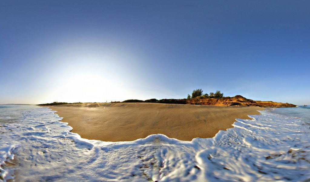 Обои небо, берег, утро, песок, пляж, горизонт, океан, the sky, shore, morning, sand, beach, horizon, the ocean разрешение 2794x1200 Загрузить