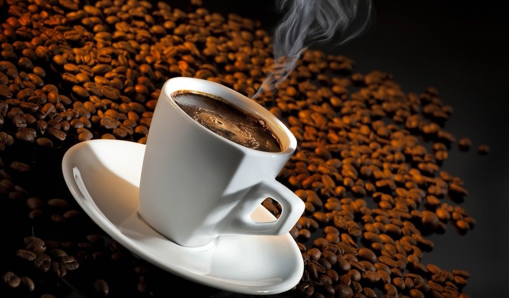 Обои зерна, кофе, блюдце, чашка, пар, кофейные зерна, горячий кофе, grain, coffee, saucer, cup, couples, coffee beans, hot coffee разрешение 1920x1280 Загрузить