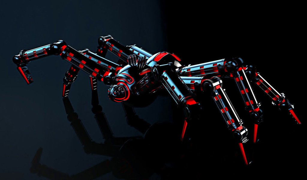 Обои свет, отражение, робот, черный фон, механизм, паук, робот-паук, light, reflection, robot, black background, mechanism, spider, robot spider разрешение 2560x1440 Загрузить