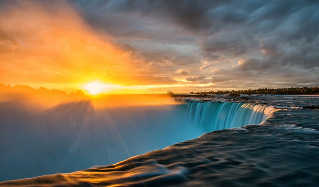 Обои восход, солнце, лучи, водопад, ниагара, sunrise, the sun, rays, waterfall, niagara разрешение 1920x1200 Загрузить