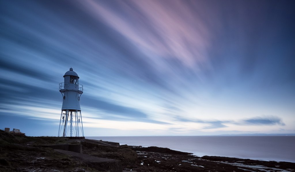 Обои небо, облака, природа, камни, берег, море, маяк, нор-пойнт, the sky, clouds, nature, stones, shore, sea, lighthouse, nor point разрешение 1920x1200 Загрузить