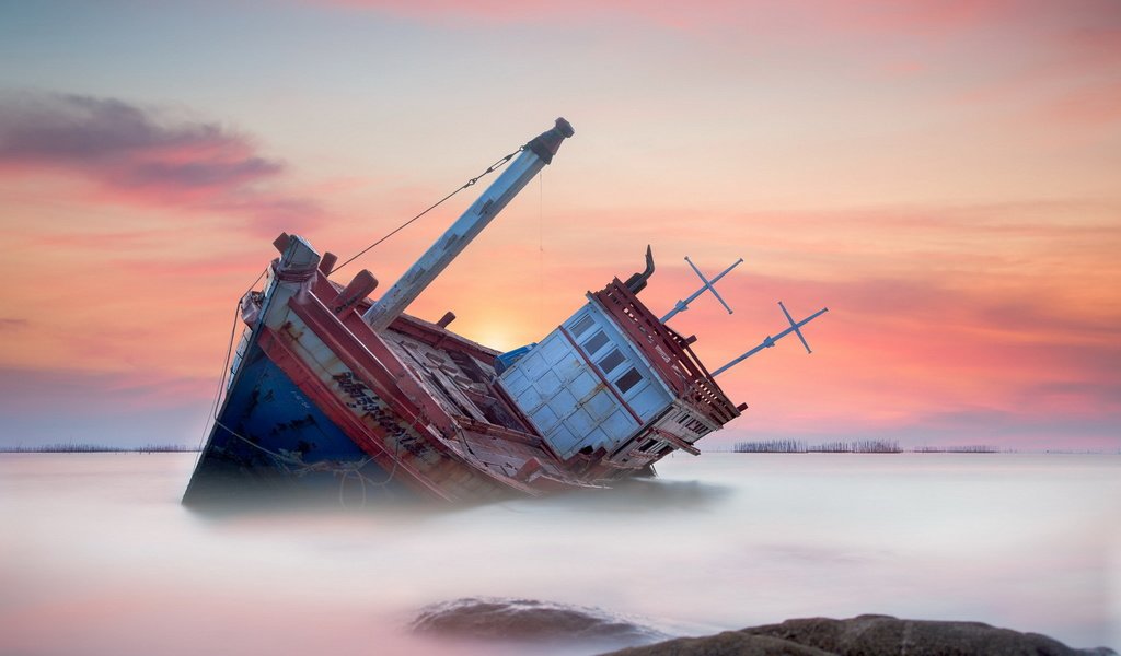 Обои закат, пейзаж, море, корабль, sunset, landscape, sea, ship разрешение 1920x1200 Загрузить