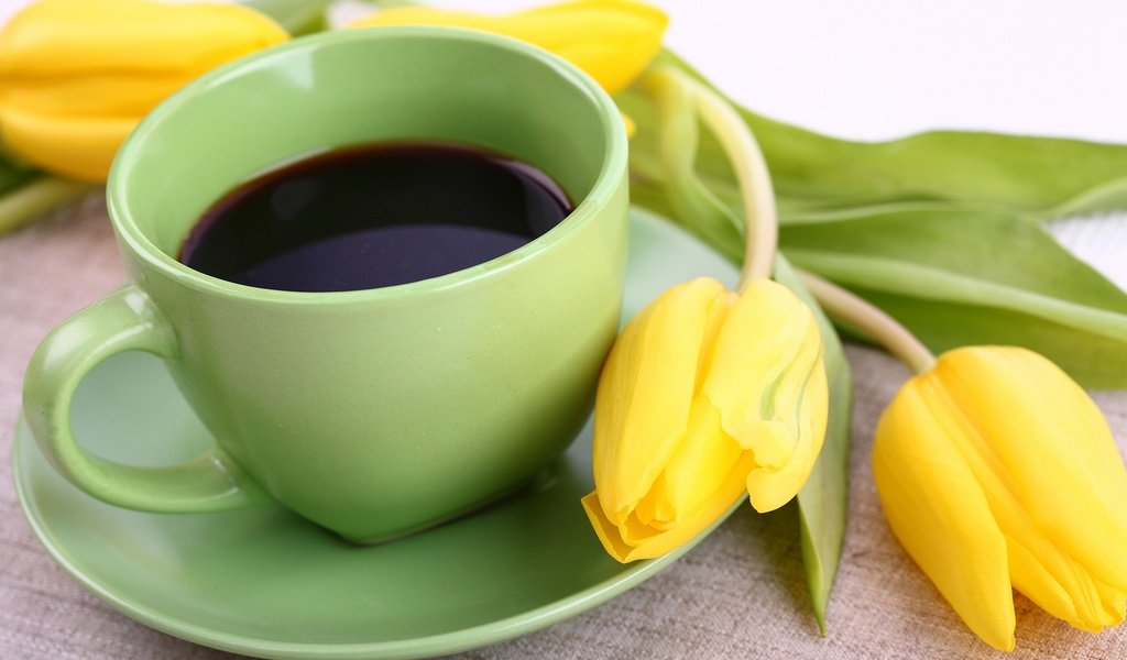 Обои кофе, тюльпаны, чашка, coffee, tulips, cup разрешение 2880x1800 Загрузить