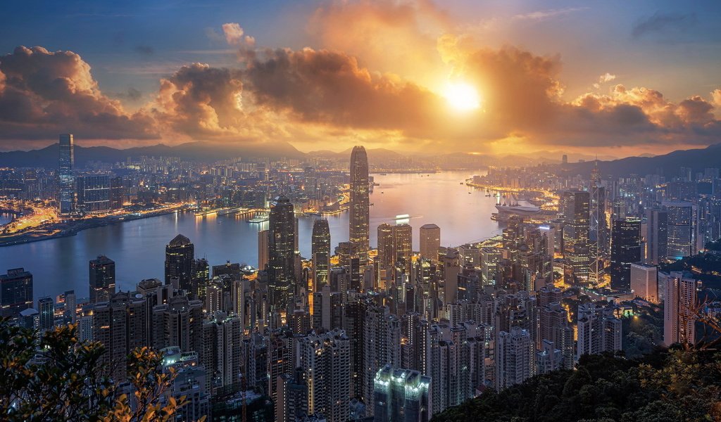 Обои закат, город, азия, китай, гон-конг, гонконг, кнр, sunset, the city, asia, china, hong kong разрешение 2048x1152 Загрузить