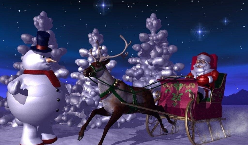 Обои новый год, сани, снеговик, дед мороз, олени, new year, sleigh, snowman, santa claus, deer разрешение 1920x1200 Загрузить