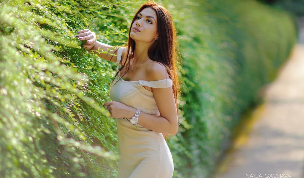 Обои девушка, платье, брюнетка, куст, girl, dress, brunette, bush разрешение 2048x1366 Загрузить