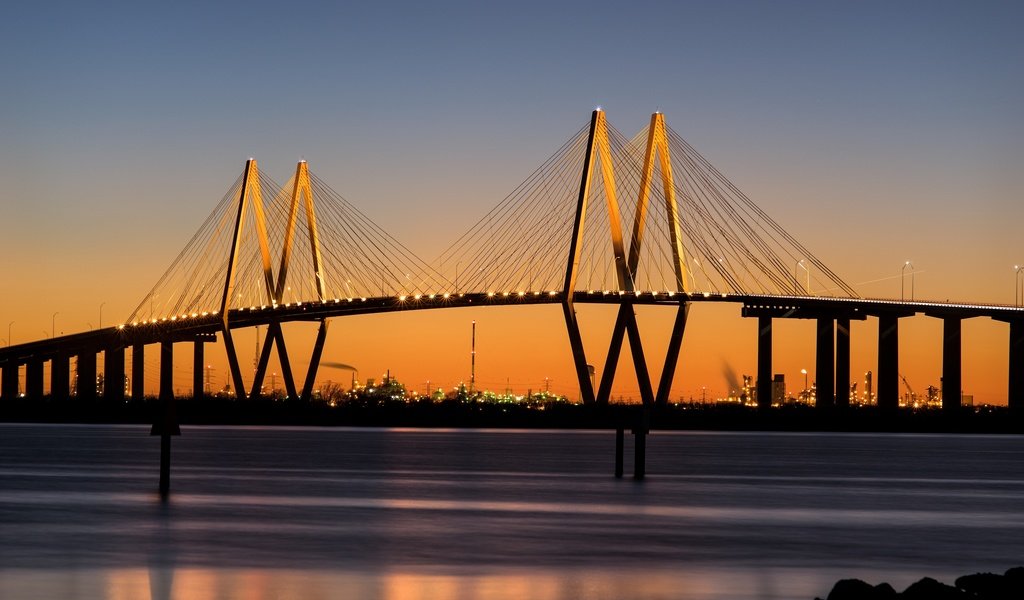 Обои мост, город, сша., штат техас, мост фреда хартмана, bridge, the city, usa., texas, bridge fred hartman разрешение 2880x1800 Загрузить