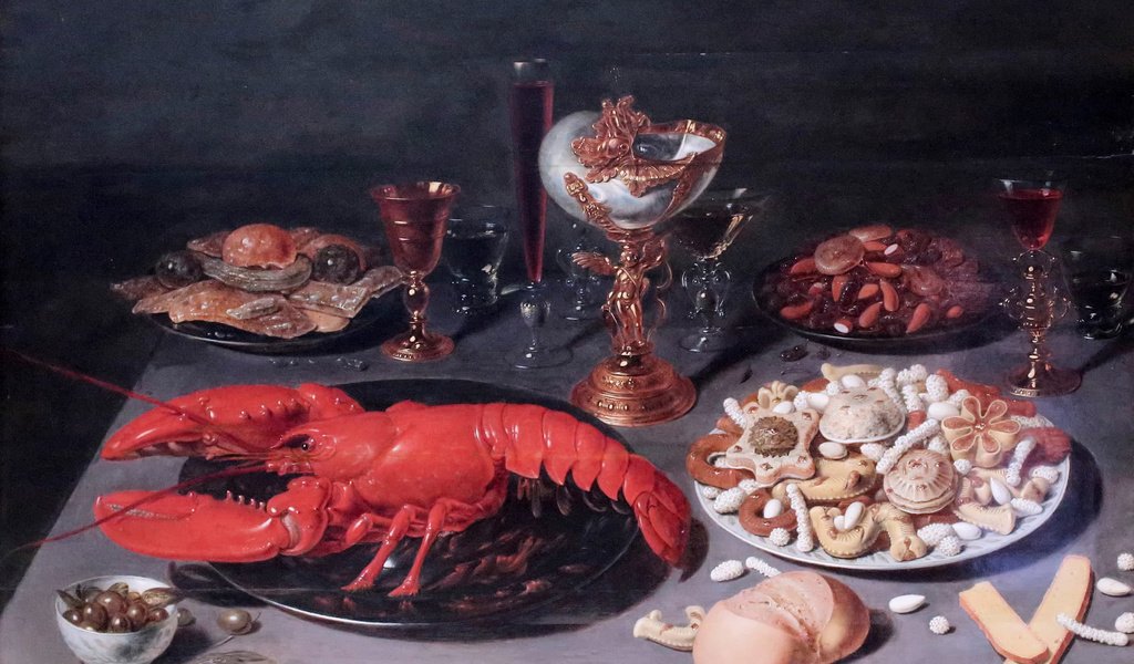 Обои картина, osias beert, натюрморт ас homard, натюрморт с омаром, 1624, брюссель, picture, still life au homard, still life with lobster, brussels разрешение 3530x2332 Загрузить