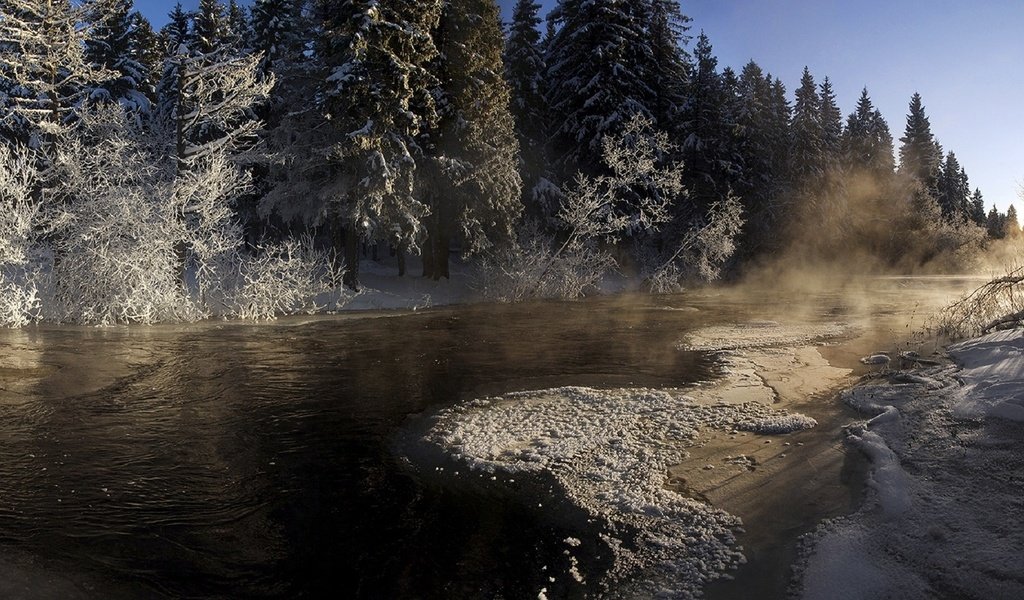 Обои река, снег, зима, ели, карелия, river, snow, winter, ate, karelia разрешение 1920x1080 Загрузить