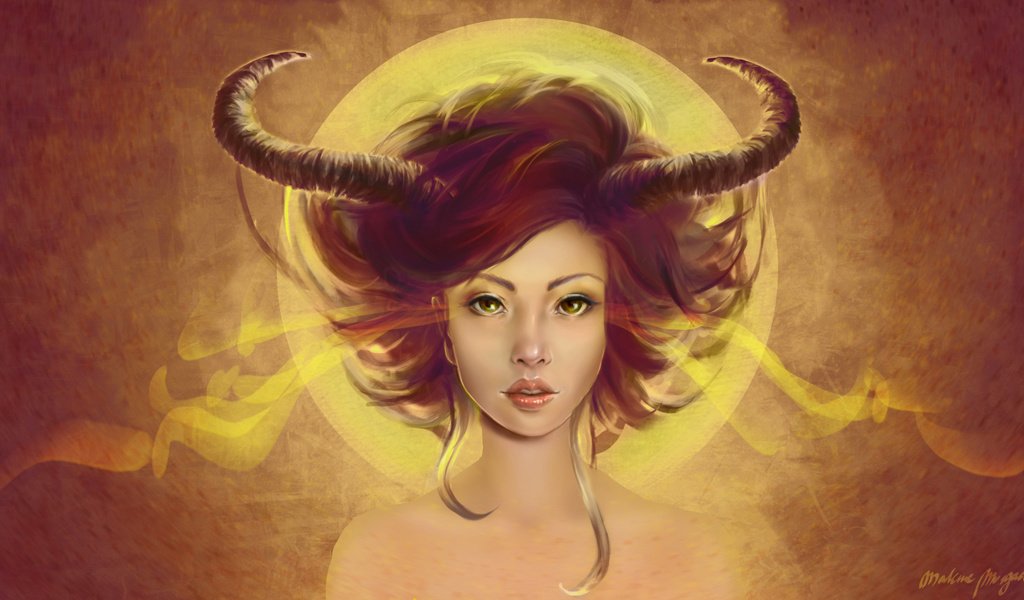 Обои арт, девушка, фон, взгляд, волосы, рога, демоница, art, girl, background, look, hair, horns, demoness разрешение 1920x1080 Загрузить