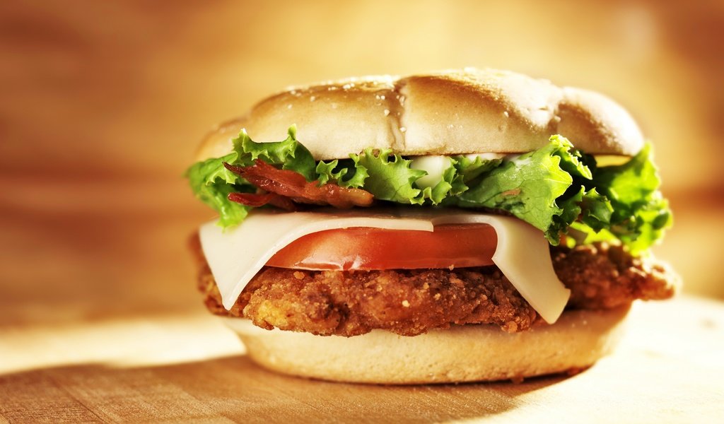 Обои гамбургер, котлета, мясо, помидор, булочка, быстрое питание, hamburger, patty, meat, tomato, bun, fast food разрешение 2880x1967 Загрузить
