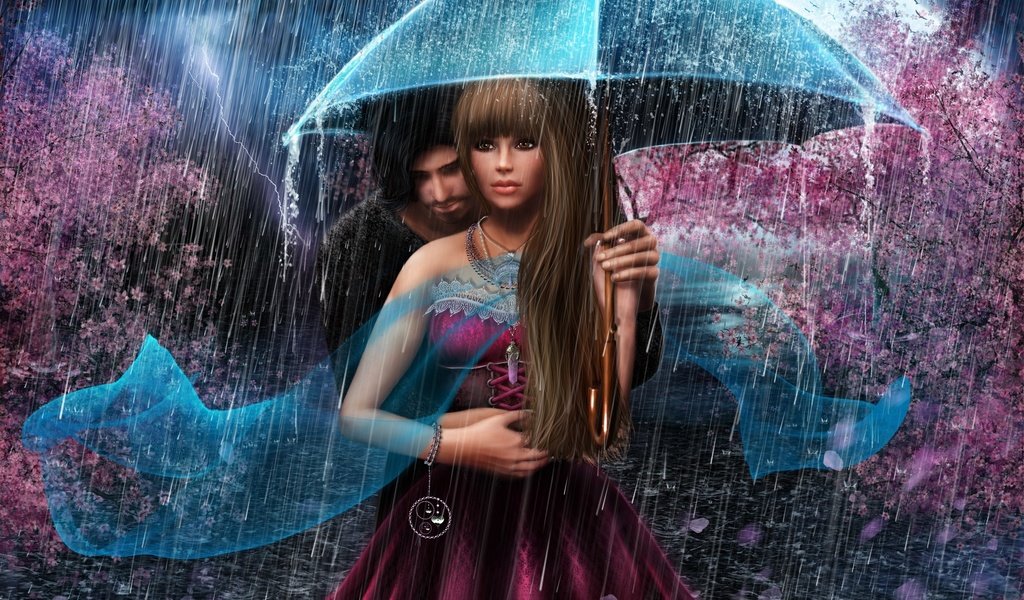 Обои девушка, сакура, молния, нежность, взгляд, объятия, парень, дождь, любовь, романтика, зонт, girl, sakura, lightning, tenderness, look, hugs, guy, rain, love, romance, umbrella разрешение 2560x1800 Загрузить