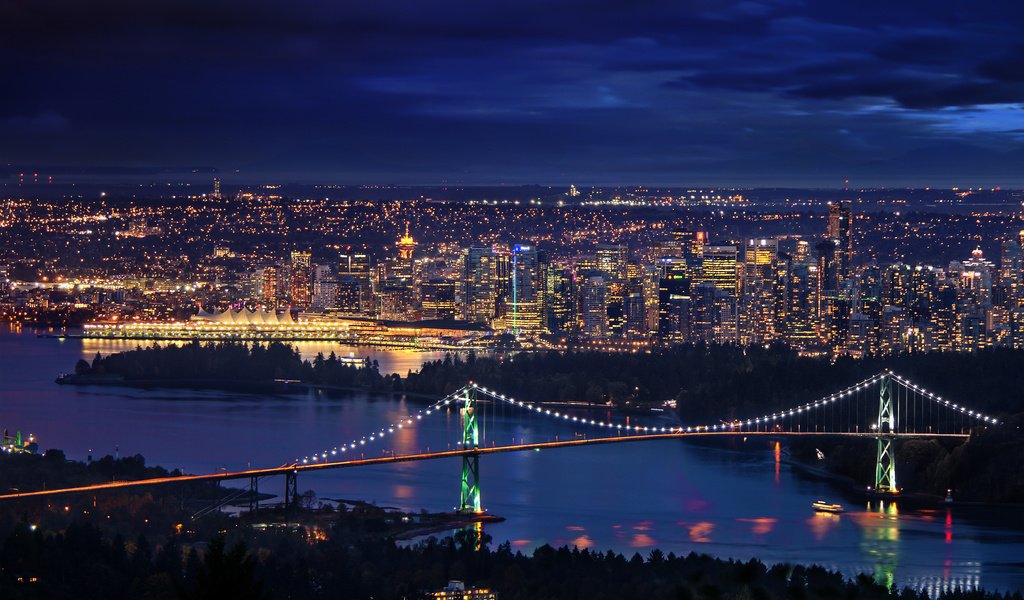 Обои ночь, мост, ванкувер, даунтаун, канада, мостики, night, bridge, vancouver, downtown, canada, bridges разрешение 3360x2100 Загрузить