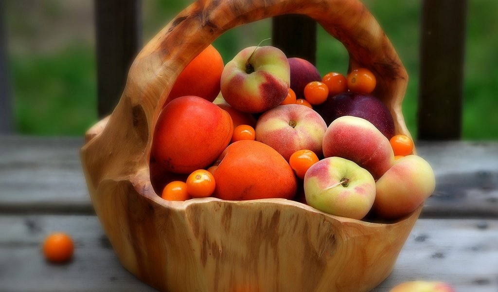 Обои корзина, персики, абрикосы, basket, peaches, apricots разрешение 1920x1200 Загрузить