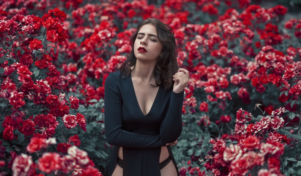 Обои цветы, девушка, лицо, помада, flowers, girl, face, lipstick разрешение 2048x1365 Загрузить