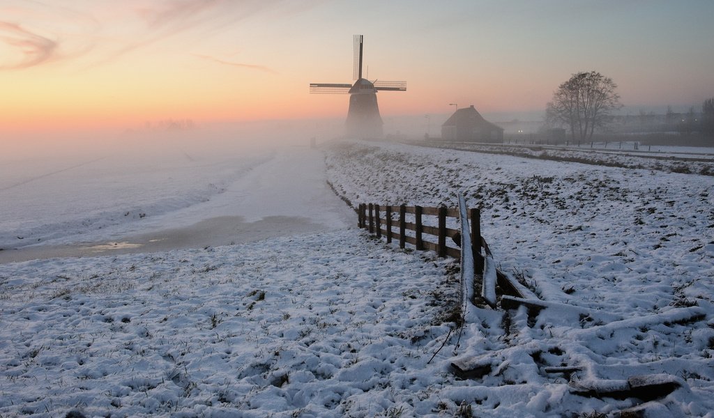 Обои зима, ветряная мельница, winter, windmill разрешение 2560x1600 Загрузить