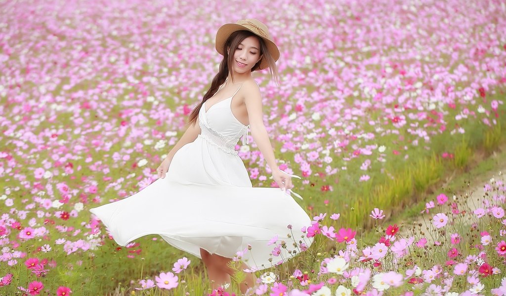 Обои цветы, девушка, поле, лето, азиатка, flowers, girl, field, summer, asian разрешение 2048x1365 Загрузить
